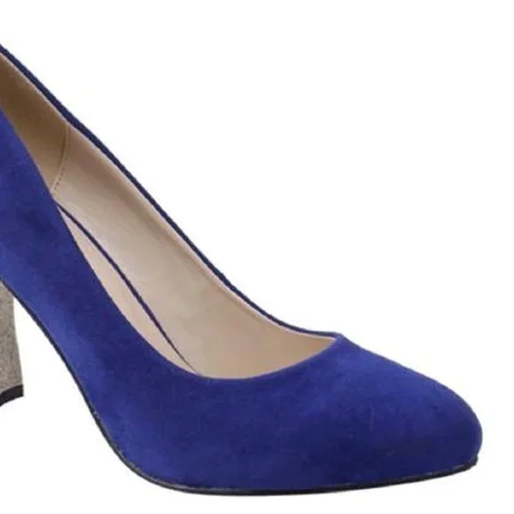 New in Box - Velvet "Violet Blue" Silver Glitter Pumps by Rosette  - 3.5" Heel - Picture 2 of 2